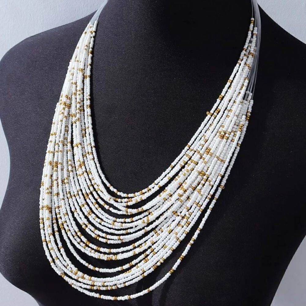 New Multi Strand Bead Layered Necklace